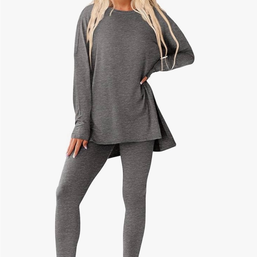 Women's Charcoal Lounge Set Long Sleeve Top & Leggings